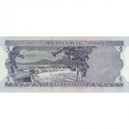 Турция 5 лир 1976 год - Кемаль Ататюрк. Водопад Манавгат UNC