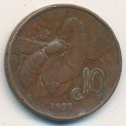 Италия 10 чентезимо 1937 год