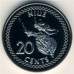 Ниуэ 20 центов 2009 год - Два аквалангиста и кораллы