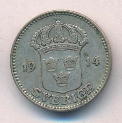 Швеция 25 эре 1914 год - Герб