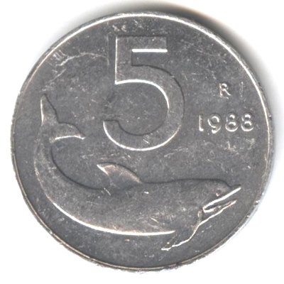 Италия 5 лир 1988 год