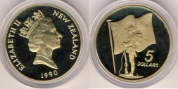 Новая Зеландия 5 долларов 1990 год - Мемориал ANZAC