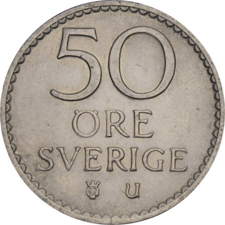 Швеция 50 эре 1967 год - Король Густав VI Адольф