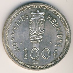 Монета Новые Гебриды 100 франков 1966 год