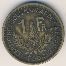 Монета Того 1 франк 1924 год