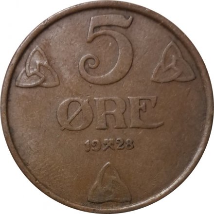 Норвегия 5 эре 1928 год - Король Хокон VII