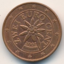 Австрия 2 евроцента 2002 год - Эдельвейс