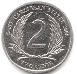 Монета Восточные Карибы 2 цента 2008 год