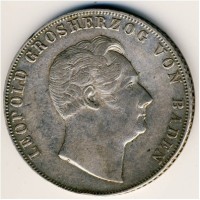 Монета Баден 2 гульдена 1851 год