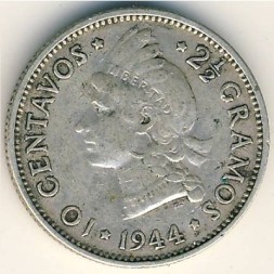 Монета Доминиканская республика 10 сентаво 1944 год