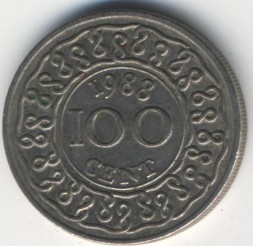 Монета Суринам 100 центов 1988 год