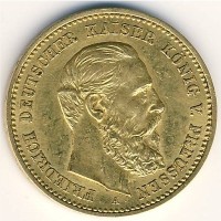 Монета Пруссия 10 марок 1888 год