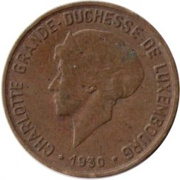 Люксембург 10 сантимов 1930 год - Великая герцогиня Шарлотта