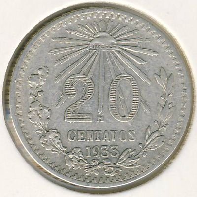 Мексика 20 сентаво 1933 год