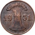 Веймарская республика 1 рейхспфенниг 1931 год (D)