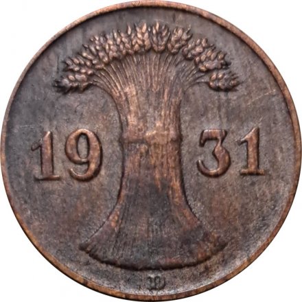Веймарская республика 1 рейхспфенниг 1931 год (D)