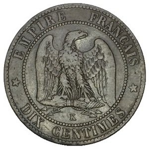 Франция 10 сантимов 1862 год - Отметка монетного двора: &quot;K&quot;