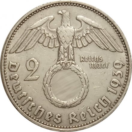 Третий Рейх 2 рейхсмарки 1939 год - Пауль фон Гинденбург (J)