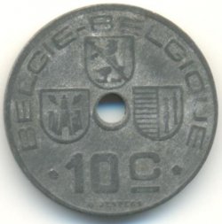 Бельгия 10 сантимов 1943 год BELGIE-BELGIQUE