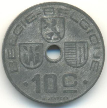Бельгия 10 сантимов 1943 год BELGIE-BELGIQUE