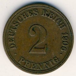 Германия 2 пфеннига 1906 год