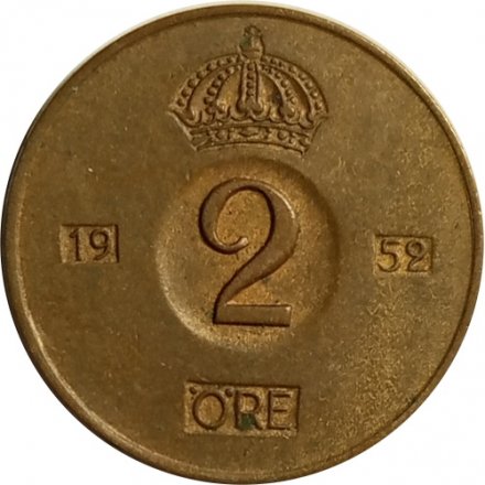 Швеция 2 эре 1952 год - Король Густав VI Адольф