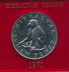 Монета Гибралтар 25 новых пенсов 1971 год - Обезьяна
