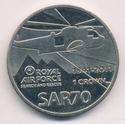 Монета Фолклендские острова 1 крона 2011 год - 70-летие создания службы поиска и спасения Королевских ВВС Великобритании