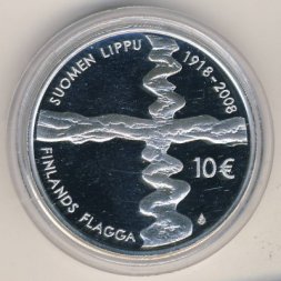 Финляндия 10 евро 2008 год - 90 лет флагу Финляндии (Proof)