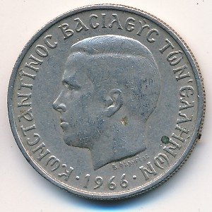 Греция 2 драхмы 1966 год - Король Константин II