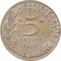 Франция 5 сантимов 1997 год - Марианна