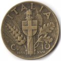 Италия 10 чентезимо 1939 год - Король Виктор Эммануил III (алюминий-бронза)