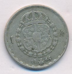 Швеция 1 крона 1946 год - Король Густав V