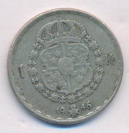 Швеция 1 крона 1946 год - Король Густав V
