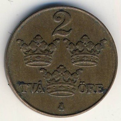 Швеция 2 эре 1941 год - Король Густав V