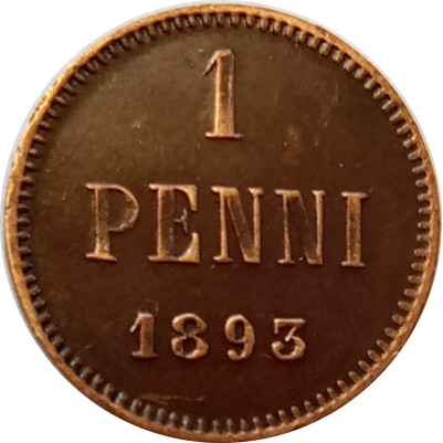 Финляндия 1 пенни 1893 год - Александр III - XF+