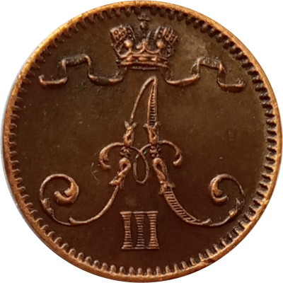 Финляндия 1 пенни 1893 год - Александр III - XF+