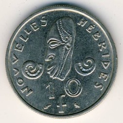 Монета Новые Гебриды 10 франков 1973 год