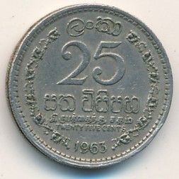 Монета Цейлон 25 центов 1963 год