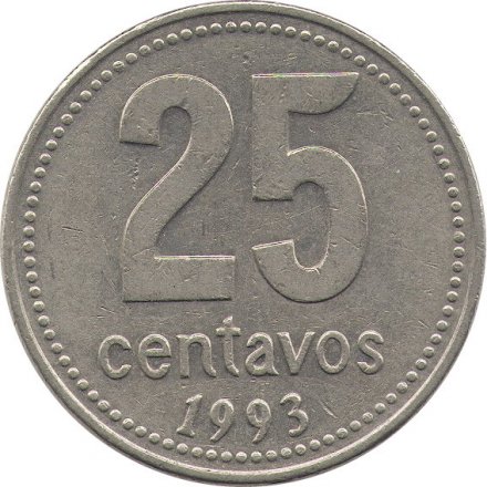 Аргентина 25 сентаво 1993 год - Ратуша (Cu-Ni)