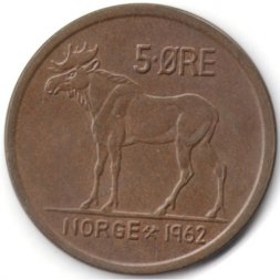 Норвегия 5 эре 1962 год