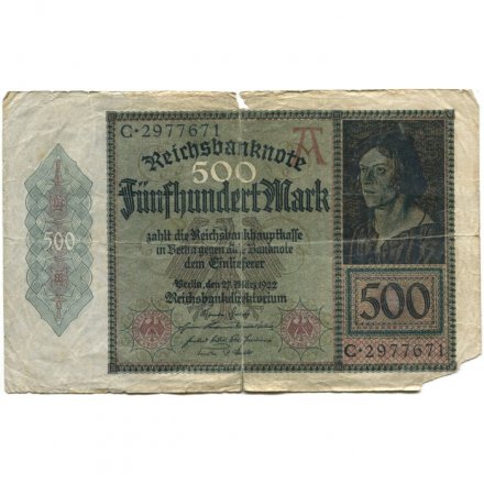 Веймарская Республика 500 марок 1922 год - VG