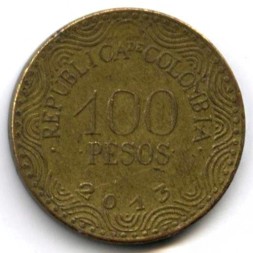 Монета Колумбия 100 песо 2013 год