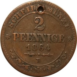 Саксония 2 пфеннига 1864 год