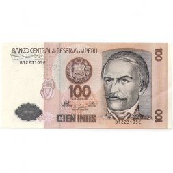 Перу 100 инти 1987 год - Рамон Кастилья. Хлопкопрядение. Герб aUNC