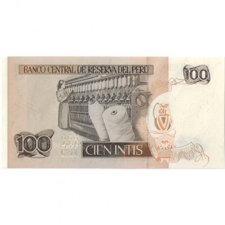 Перу 100 инти 1987 год - Рамон Кастилья. Хлопкопрядение. Герб aUNC