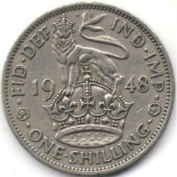 Великобритания 1 шиллинг 1948 год - Герб Англии. Лев, стоящий на короне