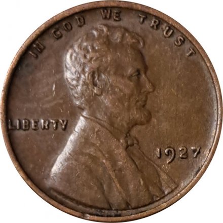 США 1 цент 1927 год - Wheat Penny, Линкольн (без отметки МД)