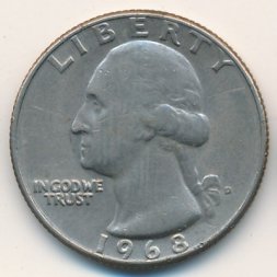 США 25 центов (1/4 доллара) 1968 год (D)