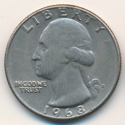 США 25 центов (1/4 доллара) 1968 год (D)